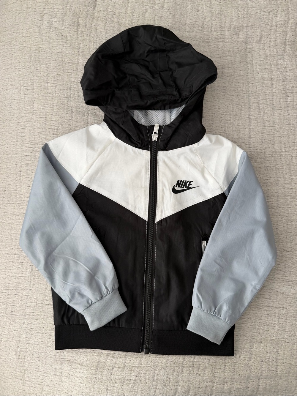 Nike Black, White & Light Blue Kids Hooded Windbreaker